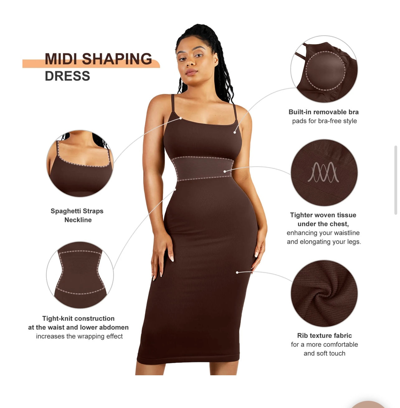 Eco-friendly Seamless 360° Waist Control Midi Shaping Dress